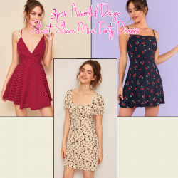 Cute Women's 3pcs Assorted Design Short Sleeve Mini Party Dresses, NM963